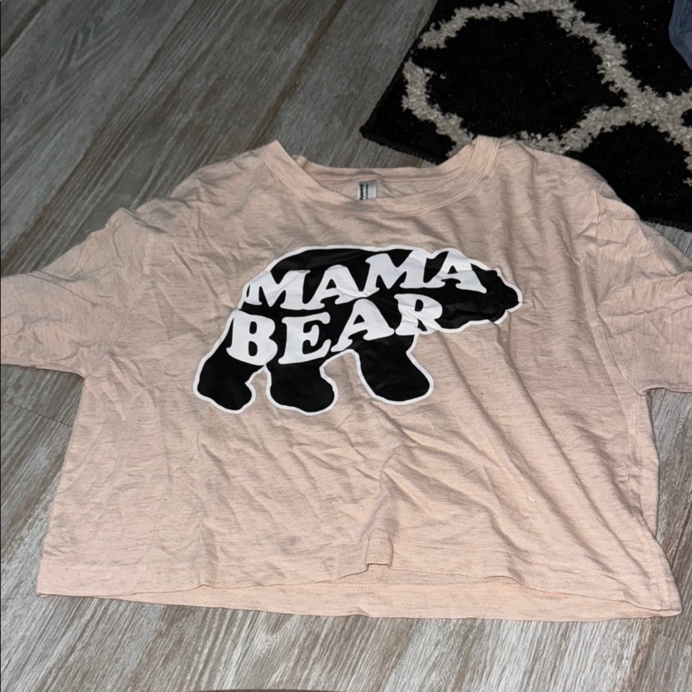 American Apparel Cream and Black Bear Graphic Crop Top
